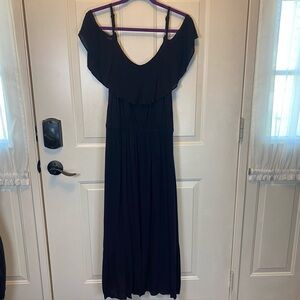 Old Navy 1X NWT Ruffled Tiered Maxi Dress Lined Black Deep V Adjustable Strap